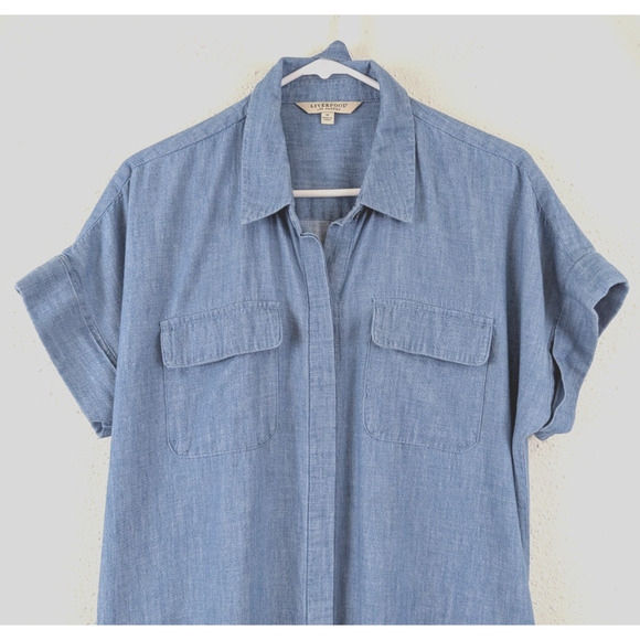 Liverpool sz M Shirt Dress + belt blue button front short cuff sleeves 1443 - Picture 2 of 6